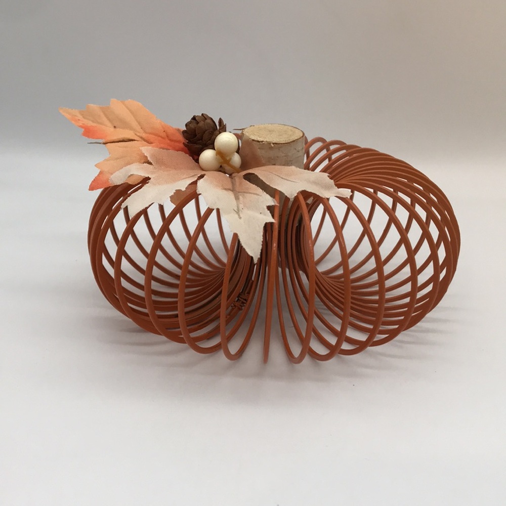 Two Handmade Round Plastic-Spiral Form Pumpkins - Picture 2 of 6